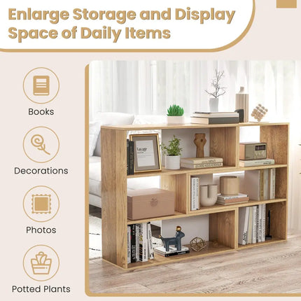 2-Piece Separable Bookshelf Floor Standing Corner Display Storage - Natural - Bookcases