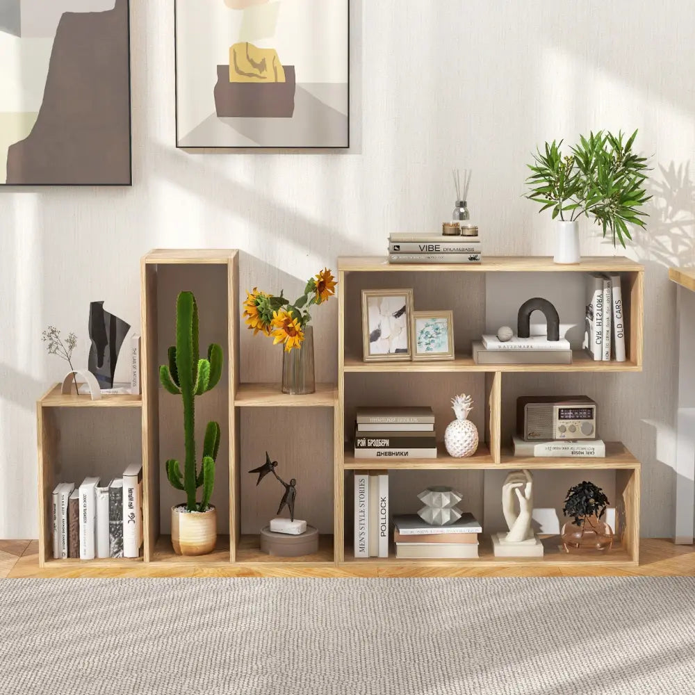 2-Piece Separable Bookshelf Floor Standing Corner Display Storage - Natural - Bookcases