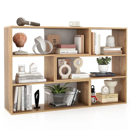 2-Piece Separable Bookshelf Floor Standing Corner Display Storage - Natural - Bookcases
