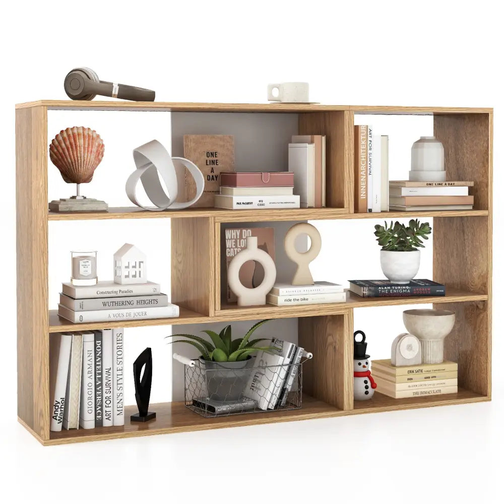 2-Piece Separable Bookshelf Floor Standing Corner Display Storage - Natural - Bookcases