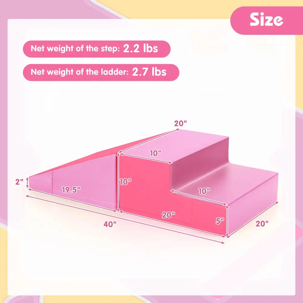 2-Piece Step and Slide Climber for Infants and Toddlers Baby Soft Play Set Foam Blocks-Pink - Pink - Climbers & Slides