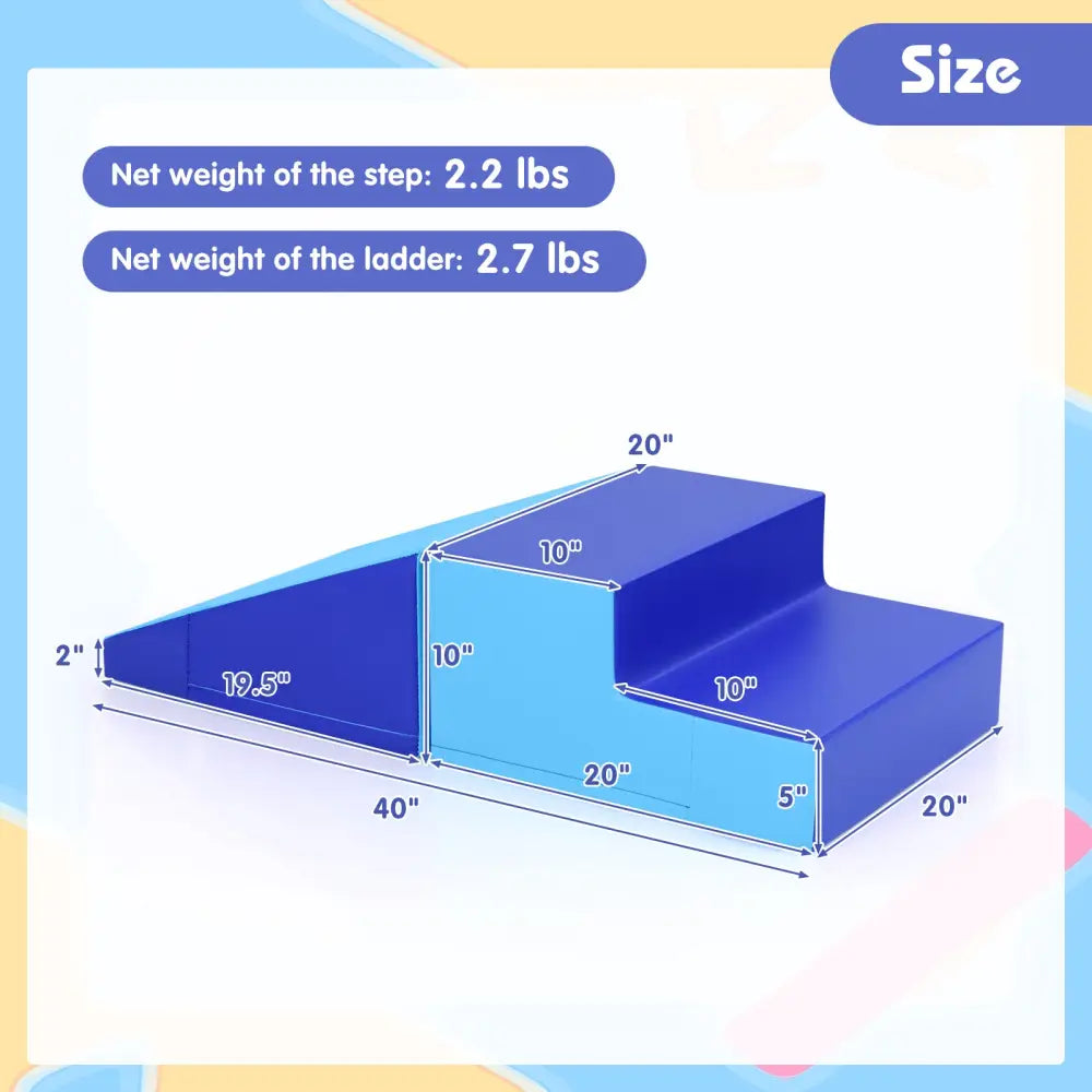 2-Piece Step and Slide Climber for Infants and Toddlers Baby Soft Play Set Foam Blocks-Blue - Navy - Climbers & Slides