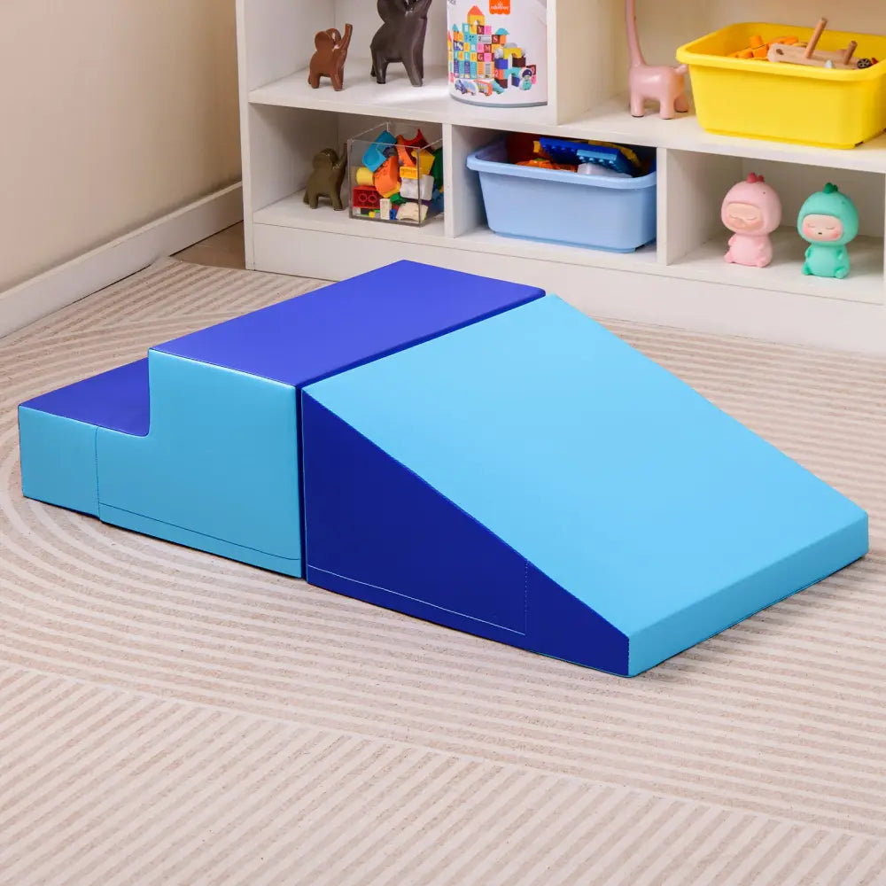 2-Piece Step and Slide Climber for Infants and Toddlers Baby Soft Play Set Foam Blocks-Blue - Navy - Climbers & Slides