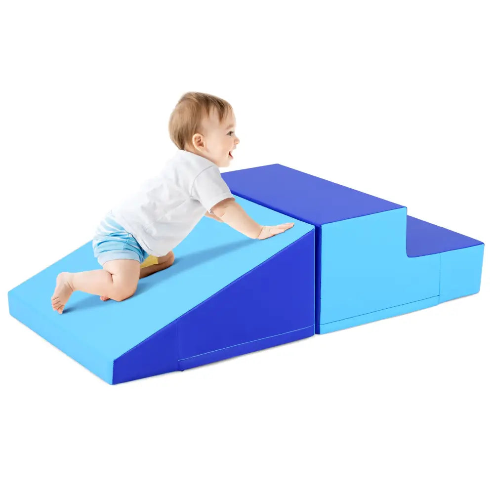 2-Piece Step and Slide Climber for Infants and Toddlers Baby Soft Play Set Foam Blocks-Blue - Navy - Climbers & Slides