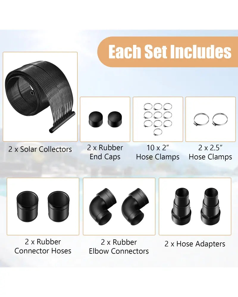 2 Pieces 10/16.4/20 Feet Weatherproof Solar Swimming Pool Heating System-S - Black - Swimming Pools