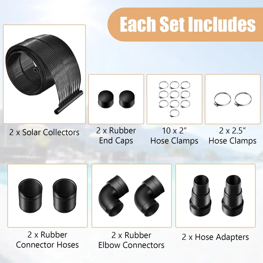2 Pieces 10/16.4/20 Feet Weatherproof Solar Swimming Pool Heating System-S - Black - Swimming Pools