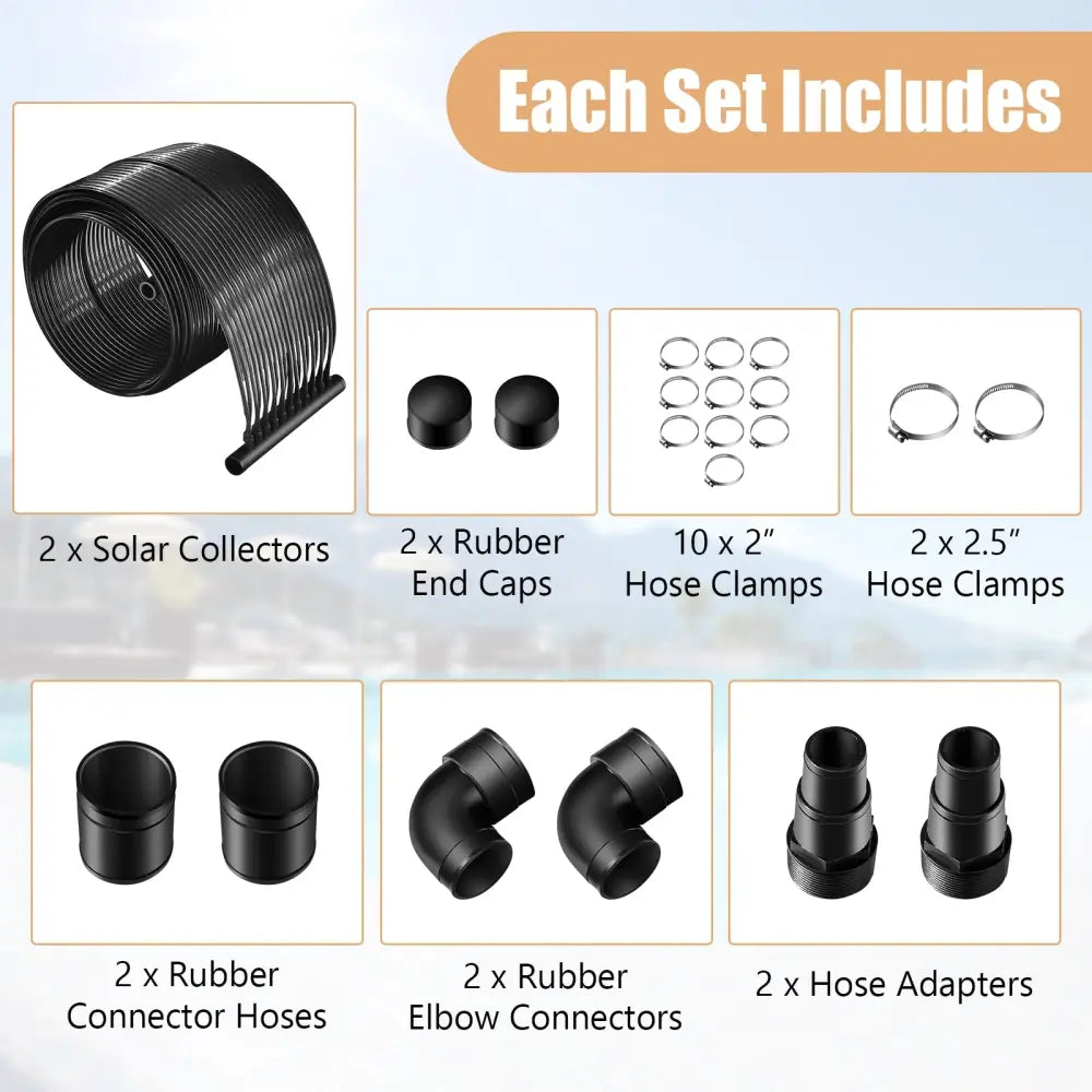 2 Pieces 10/16.4/20 Feet Weatherproof Solar Swimming Pool Heating System-M - Black - Swimming Pools