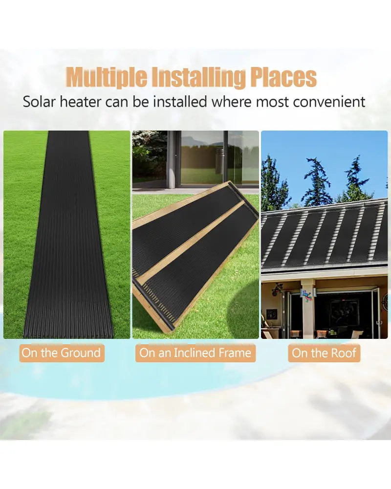 2 Pieces 10/16.4/20 Feet Weatherproof Solar Swimming Pool Heating System-S - Black - Swimming Pools