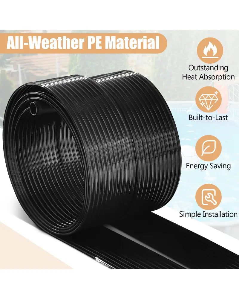 2 Pieces 10/16.4/20 Feet Weatherproof Solar Swimming Pool Heating System-S - Black - Swimming Pools