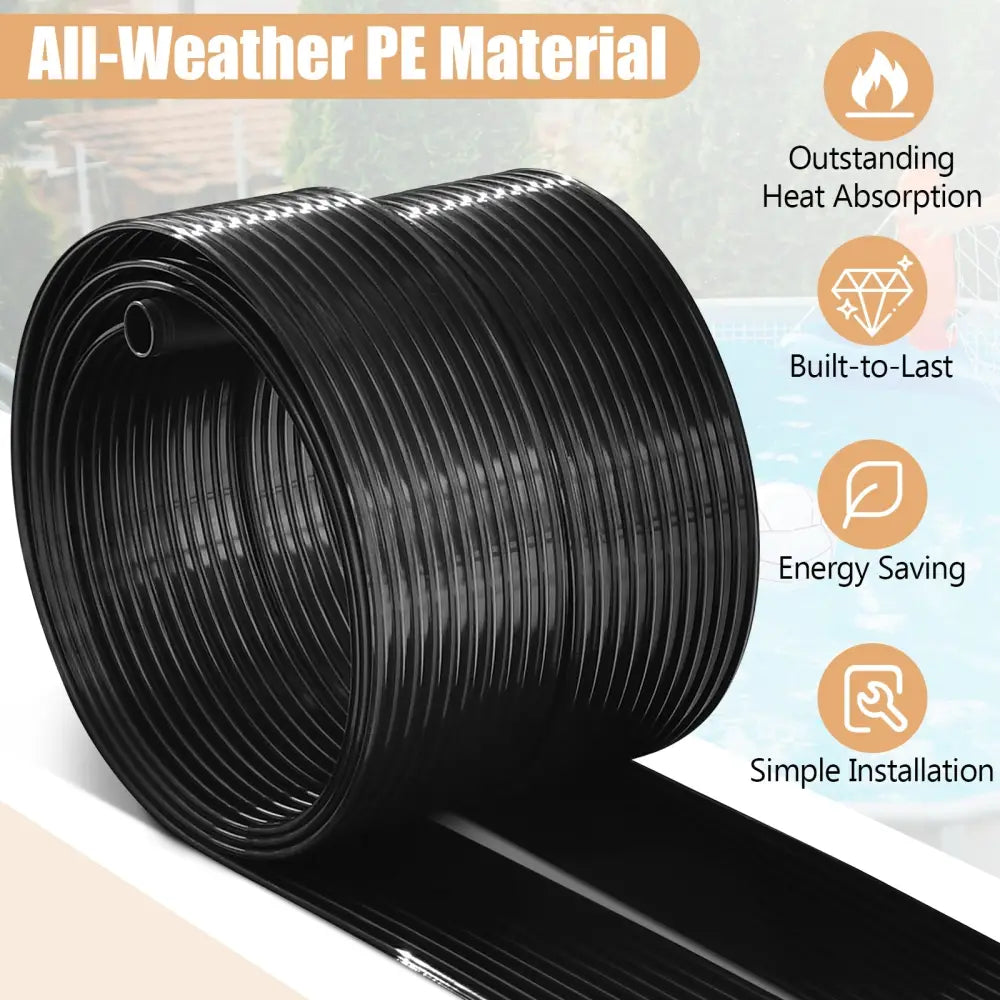 2 Pieces 10/16.4/20 Feet Weatherproof Solar Swimming Pool Heating System-M - Black - Swimming Pools