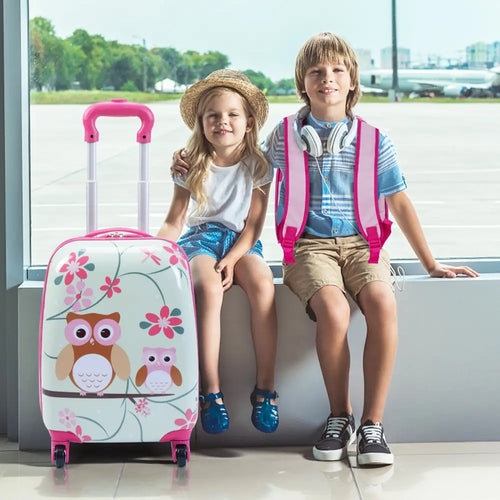 2 Pieces 12 Inch 16 Inch Green ABS Kids Suitcase Luggage Set - Pink - Kids Luggage