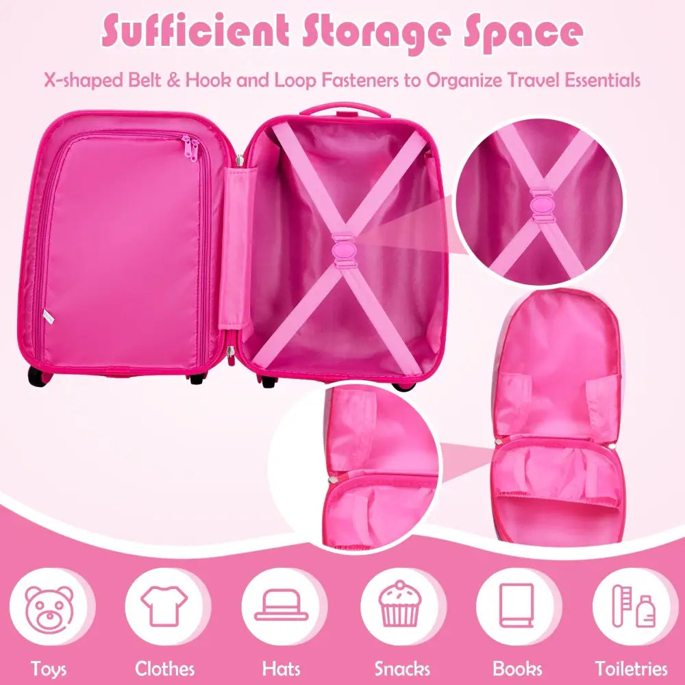 2 Pieces 12 Inch 16 Inch Green ABS Kids Suitcase Luggage Set - Pink - Kids Luggage