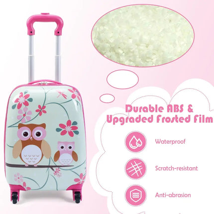 2 Pieces 12 Inch 16 Inch Green ABS Kids Suitcase Luggage Set - Pink - Kids Luggage