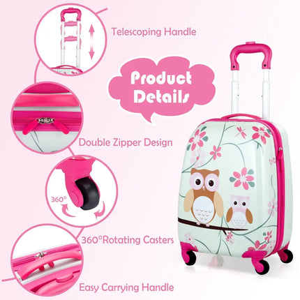 2 Pieces 12 Inch 16 Inch Green ABS Kids Suitcase Luggage Set - Pink - Kids Luggage