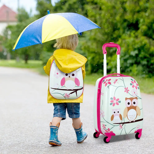 2 Pieces 12 Inch 16 Inch Green ABS Kids Suitcase Luggage Set - Pink - Kids Luggage