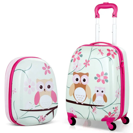 2 Pieces 12 Inch 16 Inch Green ABS Kids Suitcase Luggage Set - Pink - Kids Luggage