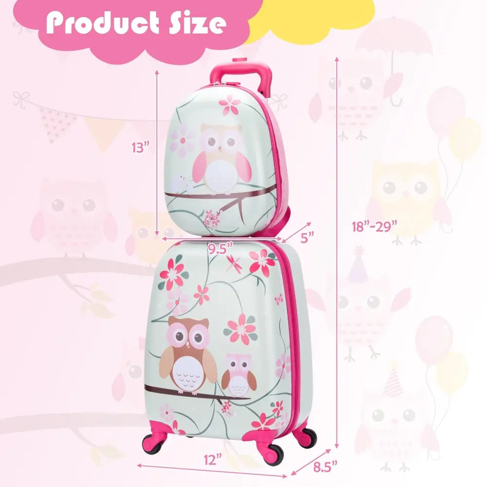 2 Pieces 12 Inch 16 Inch Green ABS Kids Suitcase Luggage Set - Pink - Kids Luggage