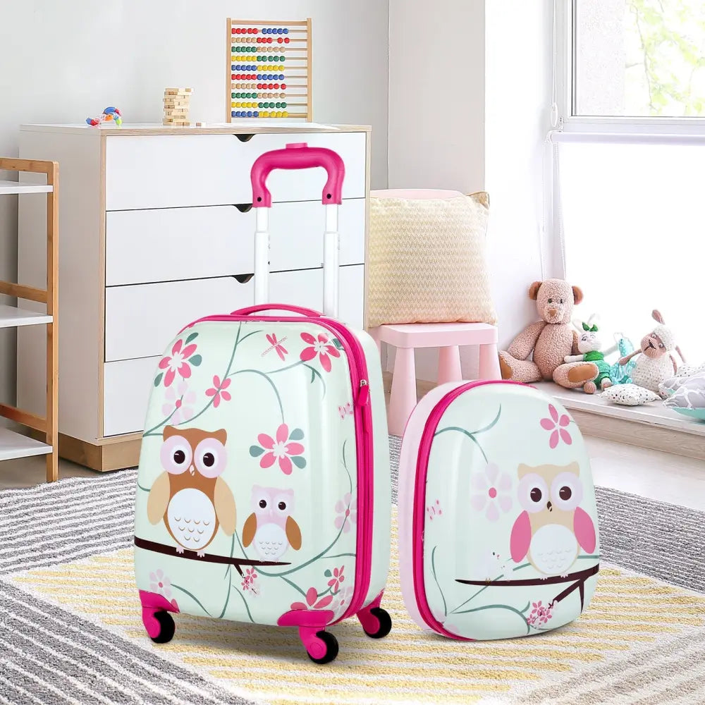2 Pieces 12 Inch 16 Inch Green ABS Kids Suitcase Luggage Set - Pink - Kids Luggage