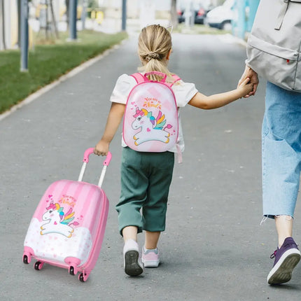 2 Pieces 12 Inch 16 Inch Kids Luggage Set with Backpack and Suitcase for Travel - Lovely Unicorn - Oasis Home Essentials