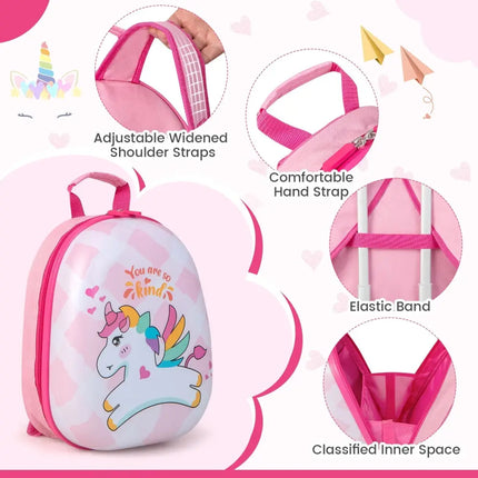 2 Pieces 12 Inch 16 Inch Kids Luggage Set with Backpack and Suitcase for Travel - Lovely Unicorn - Oasis Home Essentials