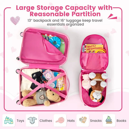 2 Pieces 12 Inch 16 Inch Kids Luggage Set with Backpack and Suitcase for Travel - Lovely Unicorn - Oasis Home Essentials