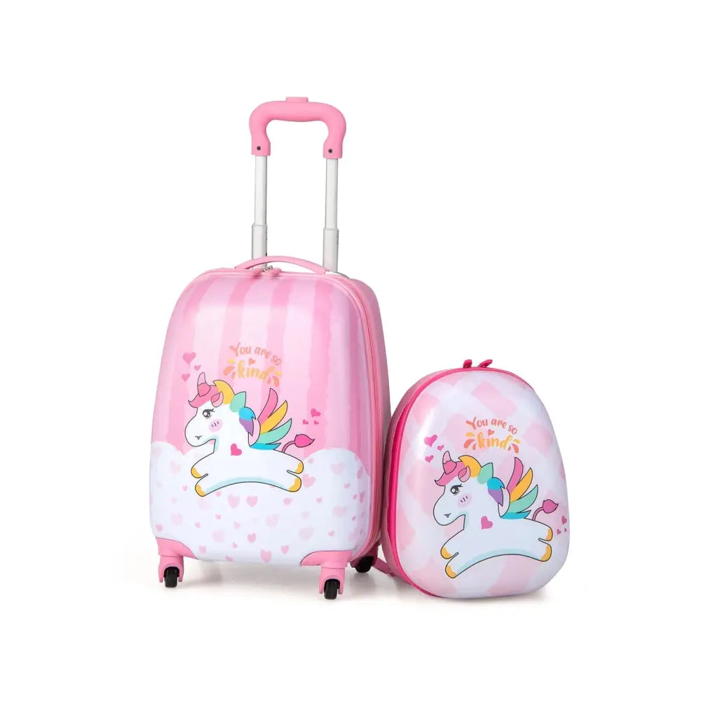 2 Pieces 12 Inch 16 Inch Kids Luggage Set with Backpack and Suitcase for Travel - Lovely Unicorn - Oasis Home Essentials