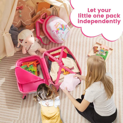 2 Pieces 12 Inch 16 Inch Kids Luggage Set with Backpack and Suitcase for Travel - Lovely Unicorn - Oasis Home Essentials