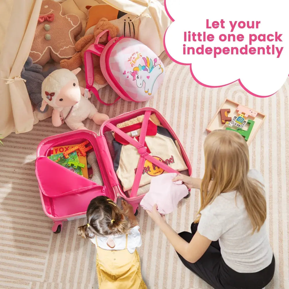 2 Pieces 12 Inch 16 Inch Kids Luggage Set with Backpack and Suitcase for Travel - Lovely Unicorn - Oasis Home Essentials
