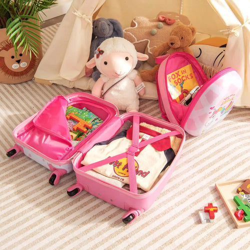 2 Pieces 12 Inch 16 Inch Kids Luggage Set with Backpack and Suitcase for Travel-Lovely Unicorn - Pink - Kids Luggage