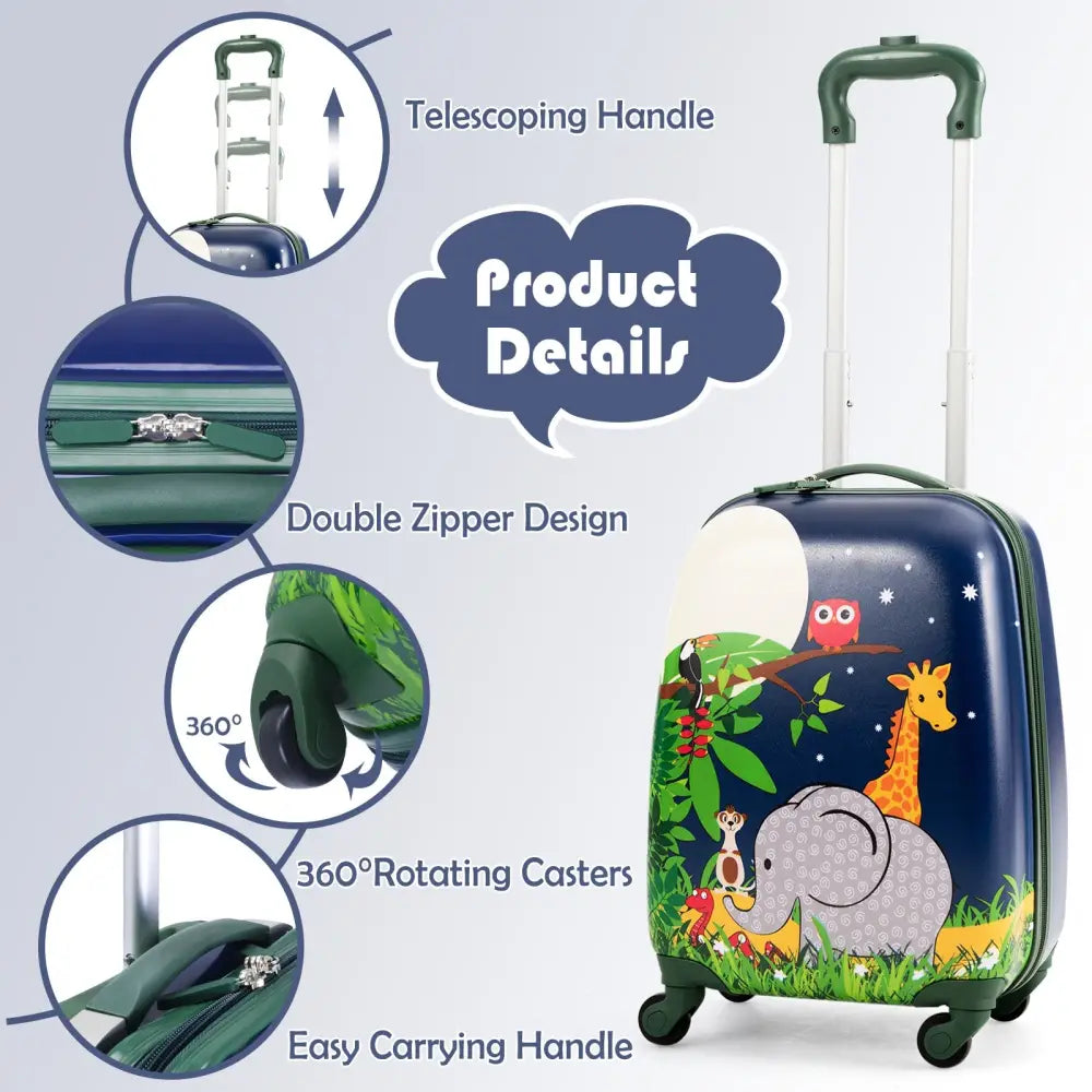 2 Pieces 12 Inch and 16 Inch Kids Carry on Suitcase Rolling Backpack School Luggage Set - Dark Blue - Kids Luggage