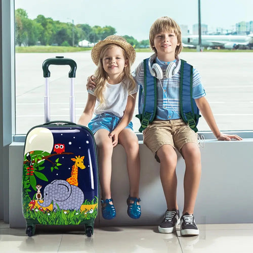 2 Pieces 12 Inch and 16 Inch Kids Carry on Suitcase Rolling Backpack School Luggage Set - Dark Blue - Kids Luggage