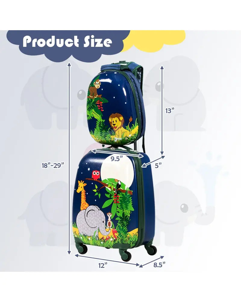 2 Pieces 12 Inch and 16 Inch Kids Carry on Suitcase Rolling Backpack School Luggage Set - Dark Blue - Kids Luggage