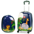 2 Pieces 12 Inch and 16 Inch Kids Carry on Suitcase Rolling Backpack School Luggage Set - Dark Blue - Kids Luggage