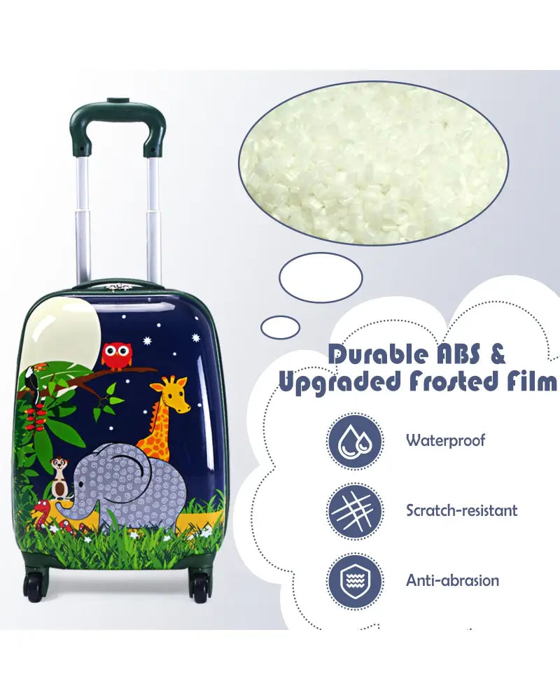 2 Pieces 12 Inch and 16 Inch Kids Carry on Suitcase Rolling Backpack School Luggage Set - Dark Blue - Kids Luggage