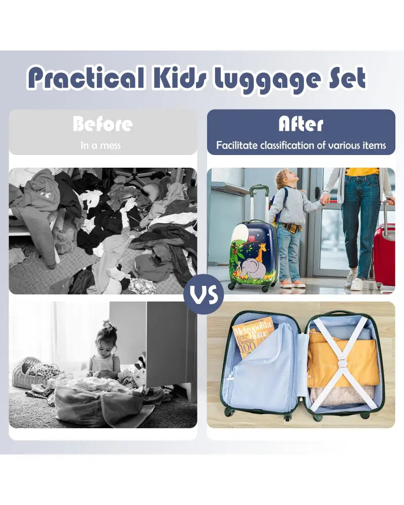 2 Pieces 12 Inch and 16 Inch Kids Carry on Suitcase Rolling Backpack School Luggage Set - Dark Blue - Kids Luggage