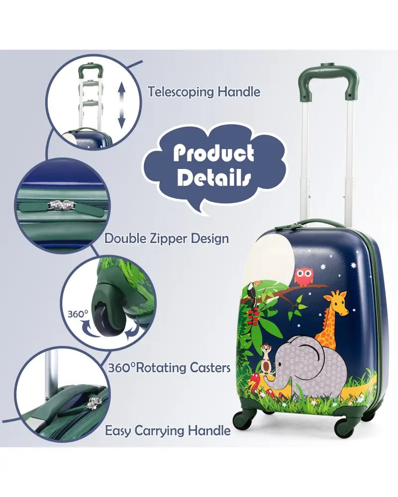 2 Pieces 12 Inch and 16 Inch Kids Carry on Suitcase Rolling Backpack School Luggage Set - Dark Blue - Kids Luggage