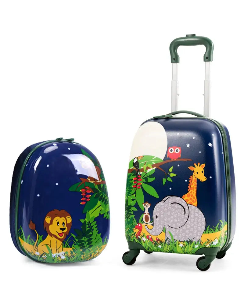 2 Pieces 12 Inch and 16 Inch Kids Carry on Suitcase Rolling Backpack School Luggage Set - Dark Blue - Kids Luggage