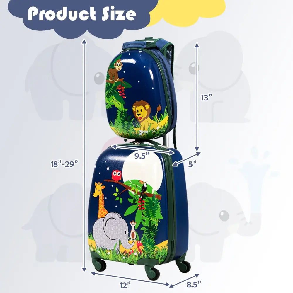 2 Pieces 12 Inch and 16 Inch Kids Carry on Suitcase Rolling Backpack School Luggage Set - Dark Blue - Kids Luggage
