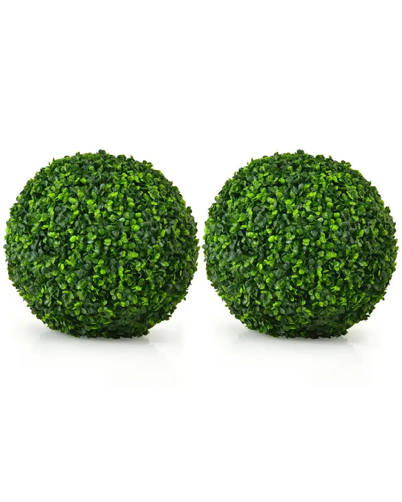 2 Pieces 15.7 Inch Artificial Boxwood Topiary Ball Tree Set - Green - Faux Plants