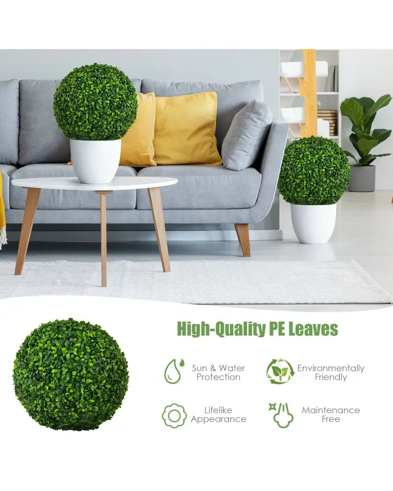 2 Pieces 15.7 Inch Artificial Boxwood Topiary Ball Tree Set - Green - Faux Plants