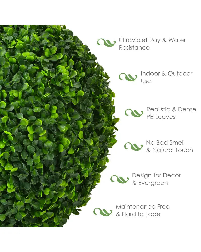 2 Pieces 15.7 Inch Artificial Boxwood Topiary Ball Tree Set - Green - Faux Plants