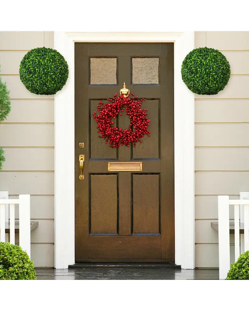 2 Pieces 15.7 Inch Artificial Boxwood Topiary Ball Tree Set - Green - Faux Plants