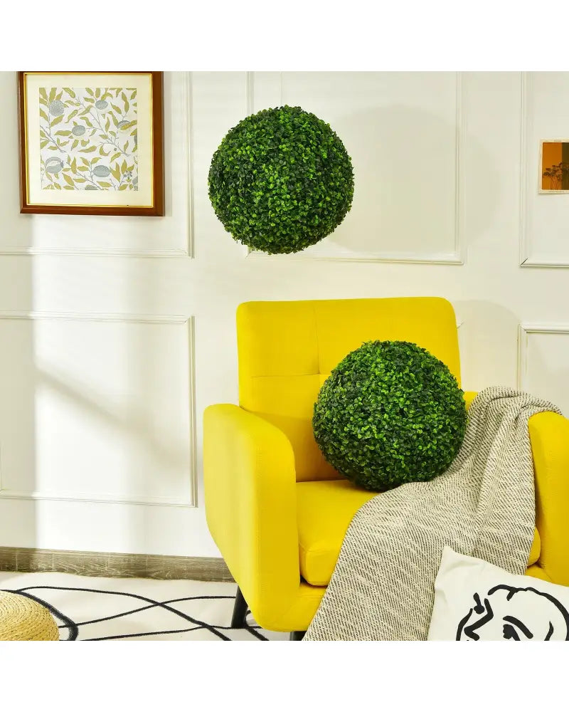 2 Pieces 15.7 Inch Artificial Boxwood Topiary Ball Tree Set - Green - Faux Plants