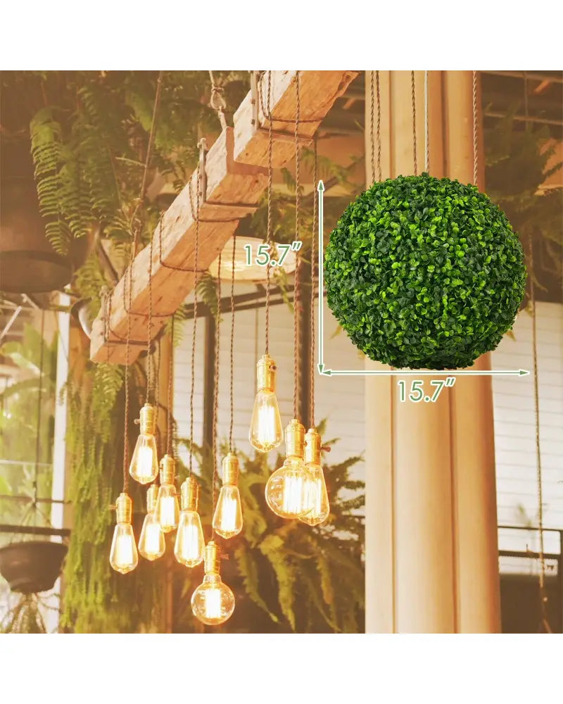 2 Pieces 15.7 Inch Artificial Boxwood Topiary Ball Tree Set - Green - Faux Plants