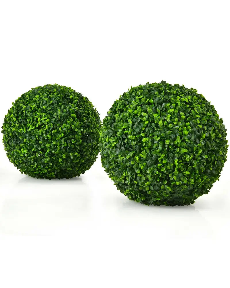 2 Pieces 15.7 Inch Artificial Boxwood Topiary Ball Tree Set - Green - Faux Plants