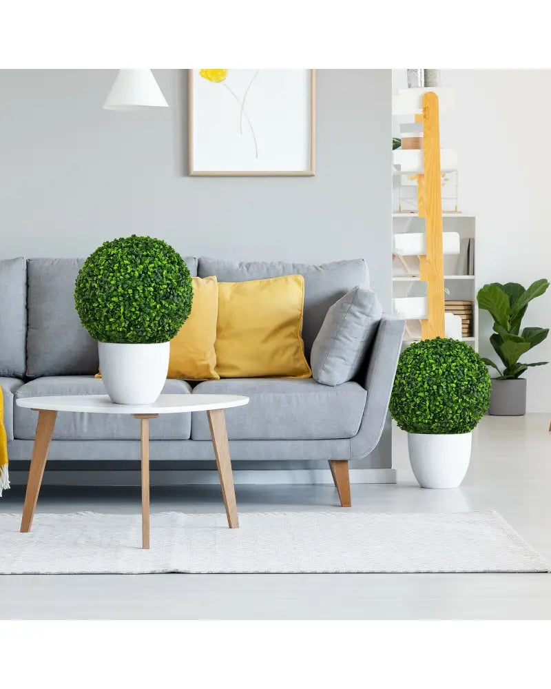 2 Pieces 15.7 Inch Artificial Boxwood Topiary Ball Tree Set - Green - Faux Plants