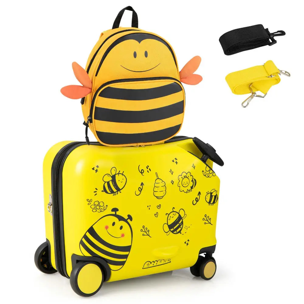 2 Pieces 18 Inch Ride-on Kids Luggage Set with Spinner Wheels and Bee Pattern-Yellow - Yellow - Kids Luggage