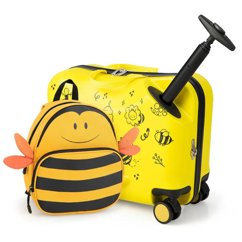2 Pieces 18 Inch Ride-on Kids Luggage Set with Spinner Wheels and Bee Pattern-Yellow - Yellow - Kids Luggage