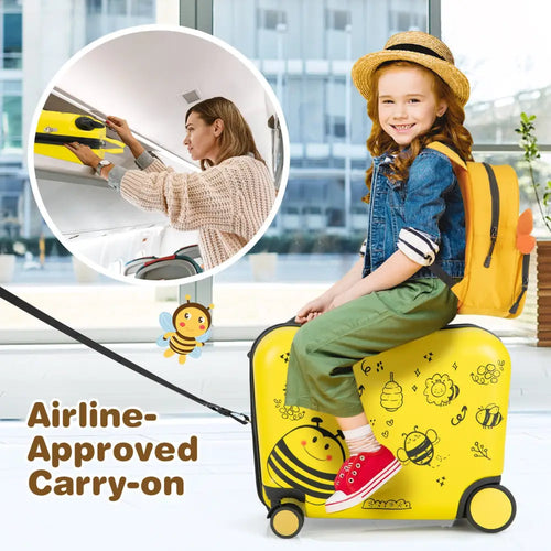 2 Pieces 18 Inch Ride-on Kids Luggage Set with Spinner Wheels and Bee Pattern-Yellow - Yellow - Kids Luggage