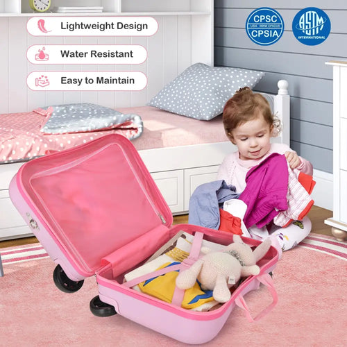 2 Pieces 18 Inch Ride-on Kids Luggage Set with Spinner Wheels-Pink - Pink - Kids Luggage